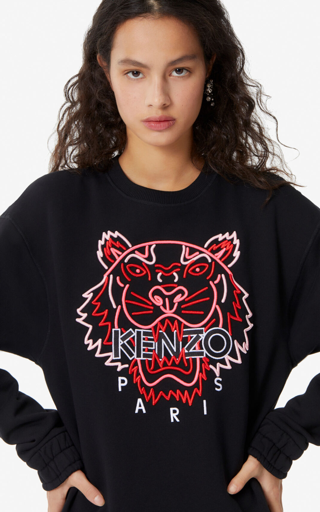 Sudadera Kenzo Neon Tiger Mujer Negras ZYA407512